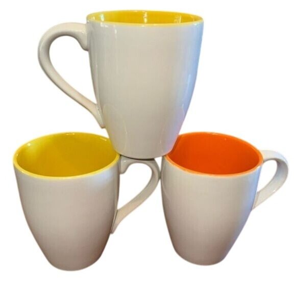 Set Of 3 222 Fifth Flip Flop  Stoneware Mugs With Yellow & Orange Interior - Picture 1 of 4